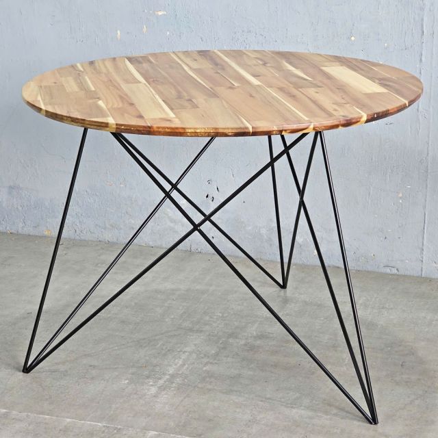 Bàn ăn tròn 100cm gỗ tràm chân sắt Hairpin BA68246
