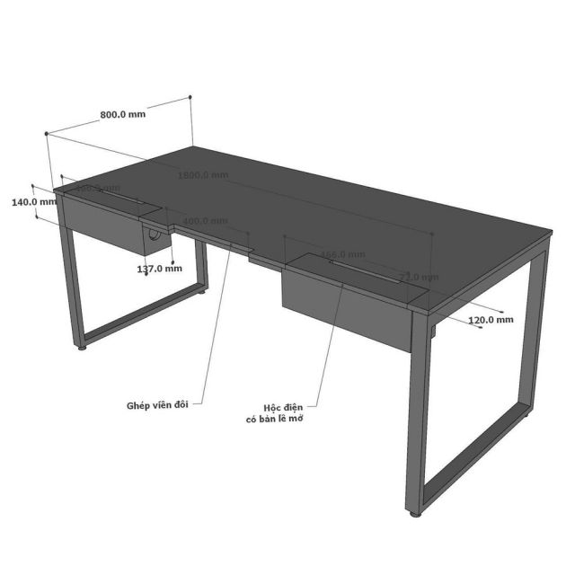Bàn công nghệ ZDesk 180x80cm gỗ cao su ZD019
