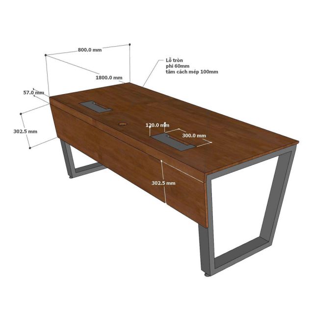 Bàn giám đốc 180x80cm gỗ cao su BGD68079