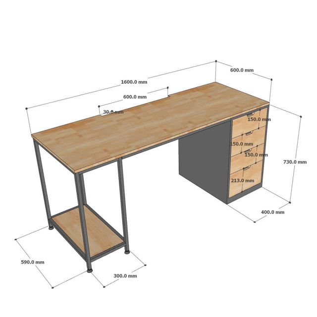 Bàn máy tính 160x60cm gỗ cao su COD68061