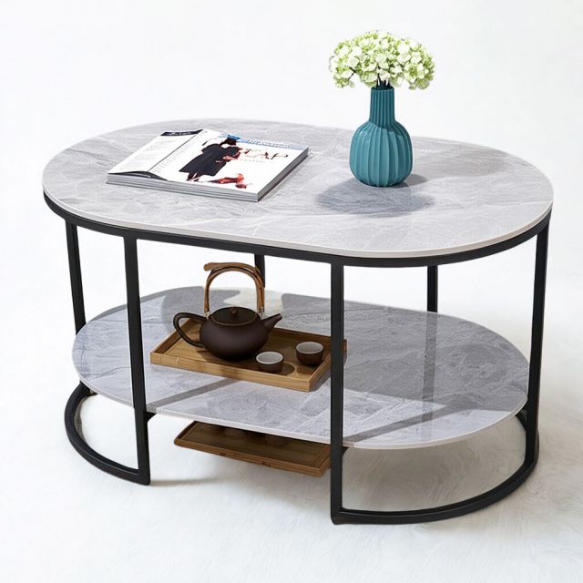 Bàn sofa 2 tầng LOMA 80x50cm mặt đá TT68322