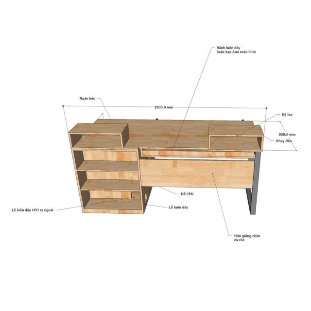 Bàn StudioDesk 180x80cm gỗ cao su SD68029