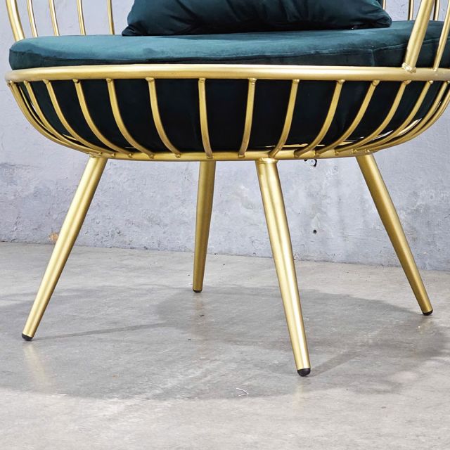 Ghế sofa đơn, ghế thư giãn nệm xanh khung tròn vàng đồng GSD68046