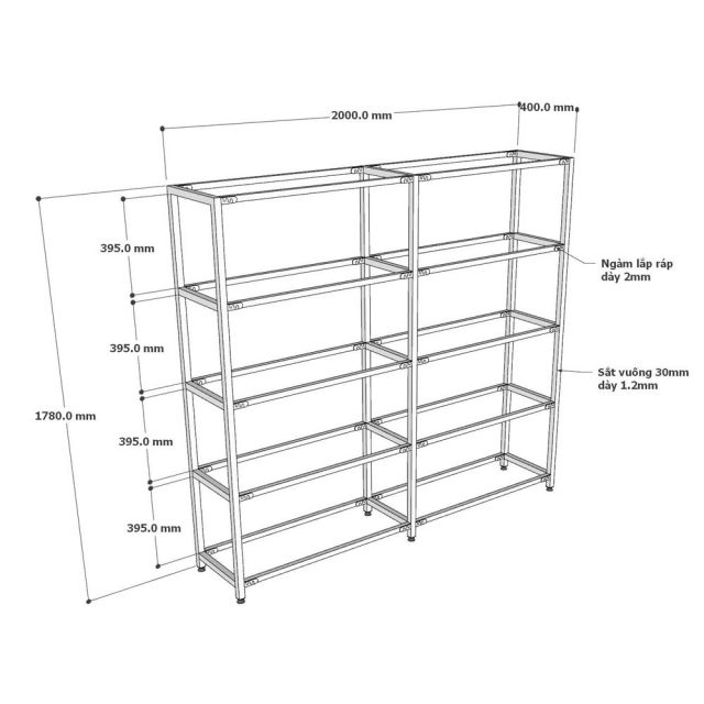 Kệ lắp ráp 5 tầng 200x40x180cm gỗ cao su KTT68029