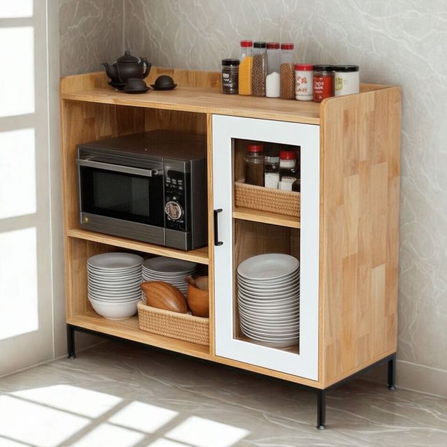 Tủ phòng ăn 100x40x92cm gỗ cao su chân sắt TPA008
