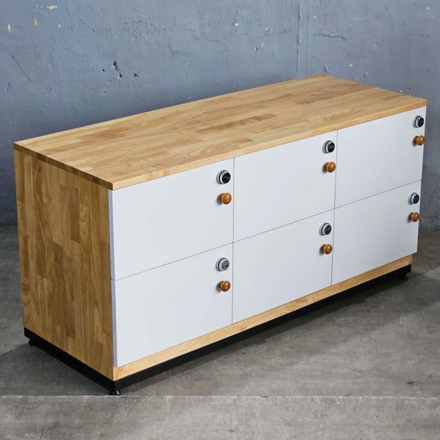 Tủ locker 6 ngăn khóa số 120x45x60cm gỗ cao su THSL009