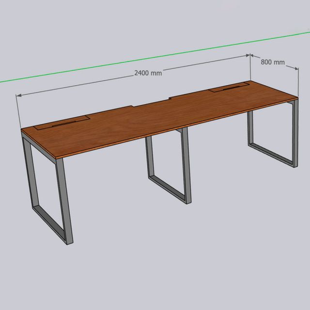 Bàn cụm làm việc 2 người 240x70cm gỗ cao su HBRT110
