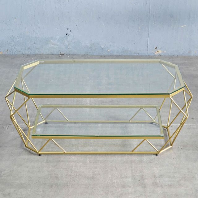 Bàn sofa kim cương 2 tầng mặt kính TT68324