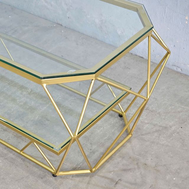 Bàn sofa kim cương 2 tầng mặt kính TT68324