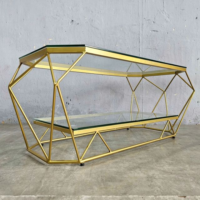 Bàn sofa kim cương 2 tầng mặt kính TT68324