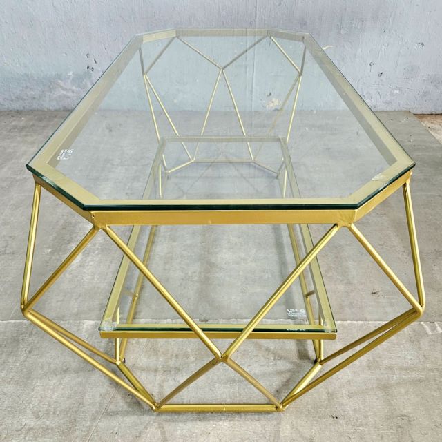 Bàn sofa kim cương 2 tầng mặt kính TT68324