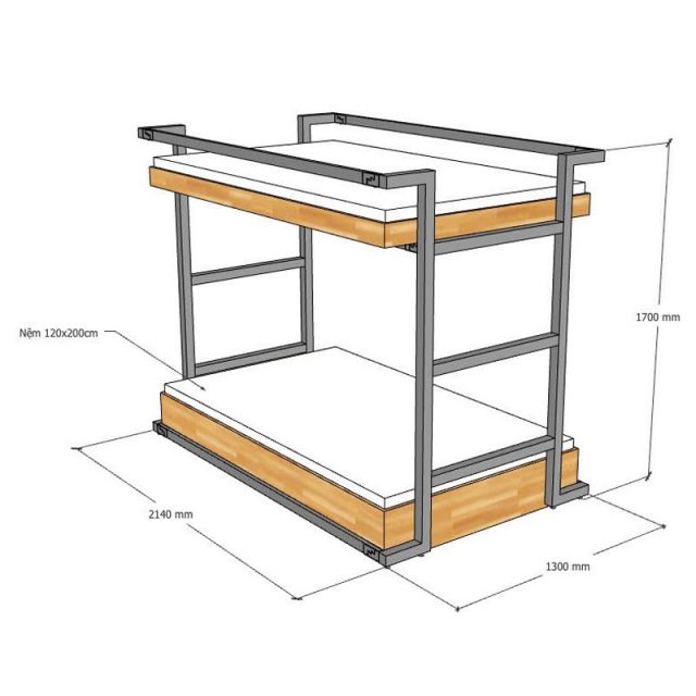 Giường tầng lắp ráp gỗ cao su GT016