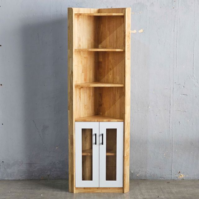 Kệ góc tường cửa kính 40x40x170cm gỗ cao su KGT68047