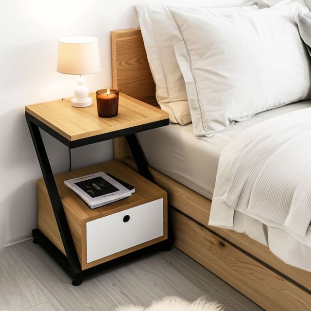 Tủ đầu giường 1 ngăn kéo 40x35x45cmcm gỗ cao su khung sắt TDG68035