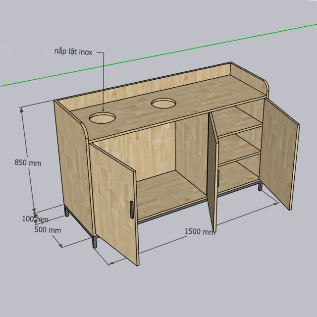 Tủ đựng rác 2 ngăn 150x50x95cm gỗ cao su TDR002