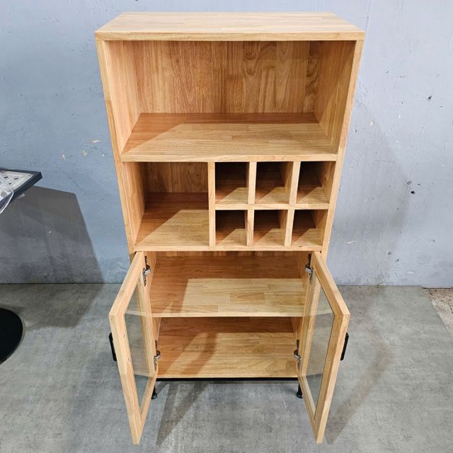 Tủ phòng ăn kết hợp tủ riệu gỗ cao su chân sắt TPA003