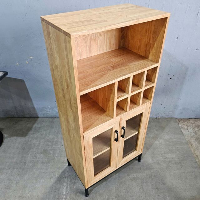 Tủ phòng ăn kết hợp tủ riệu gỗ cao su chân sắt TPA003