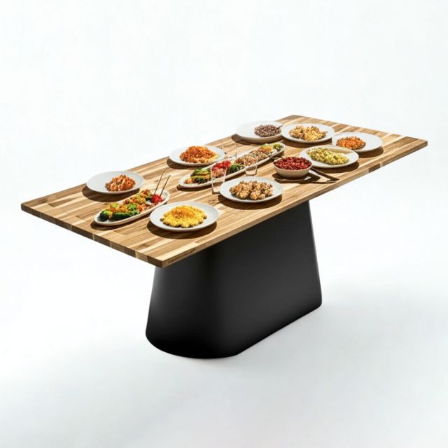 Bàn ăn chữ nhật 140x70cm gỗ tràm chân sắt BA68256