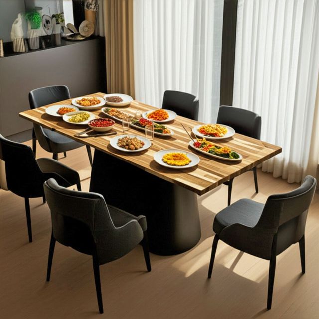 Bàn ăn chữ nhật 140x70cm gỗ tràm chân sắt BA68256