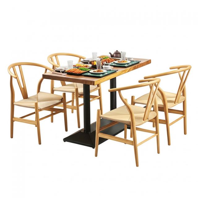 Combo bàn ăn gỗ me tây và 4 ghế Wishbon gỗ BBA203