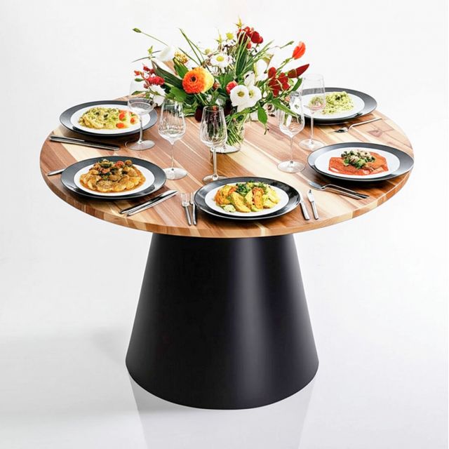 Bàn ăn tròn 120x120cm gỗ tràm chân sắt BA68252