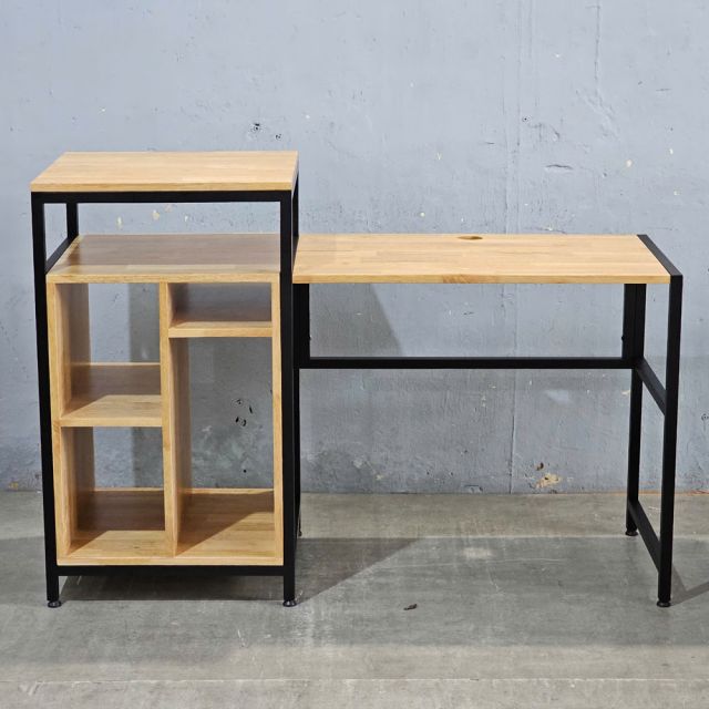 Bàn Vi tính gỗ cao su khung sắt kết hợp kệ