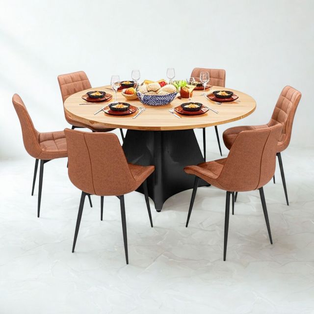 Combo bộ bàn ăn tròn và 6 ghế ăn bọc nệm BBA209