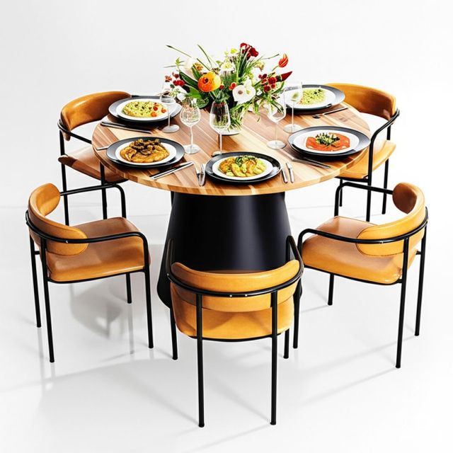 Combo bàn ăn tròn 120cm và 6 ghế Simon BBA208