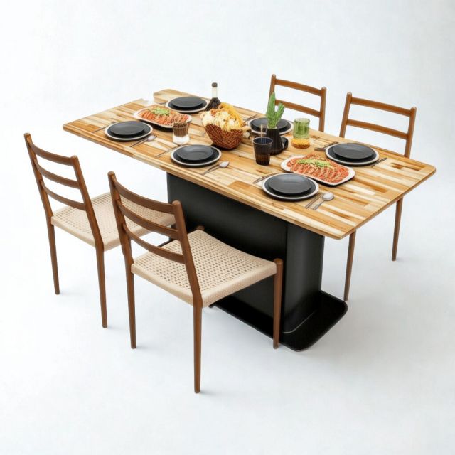 Combo bàn ăn chữ nhật và 4 ghế ăn gỗ BBA210