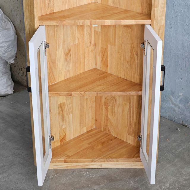 Kệ góc tường cửa kính 40x40x170cm gỗ cao su KGT68047