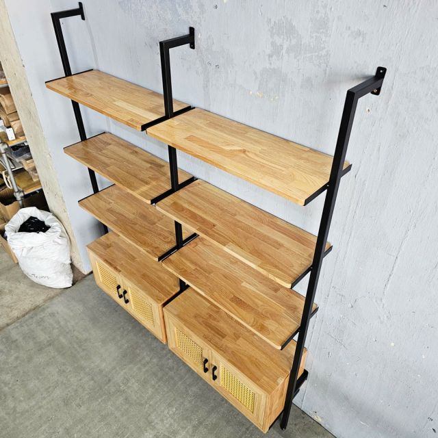 Kệ sách áp tường có tủ 149x30x180cm gỗ cao su KS68271
