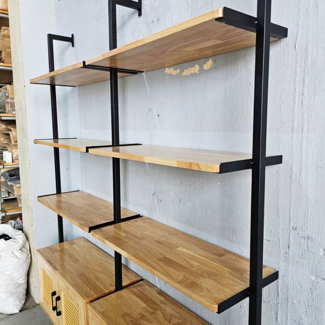 Kệ sách áp tường có tủ 149x30x180cm gỗ cao su KS68271