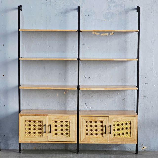 Kệ sách áp tường có tủ 149x30x180cm gỗ cao su KS68271