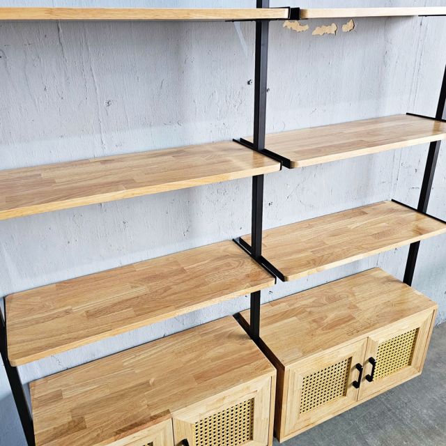 Kệ sách áp tường có tủ 149x30x180cm gỗ cao su KS68271