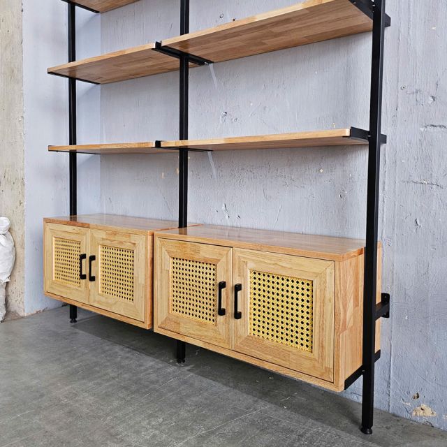 Kệ sách áp tường có tủ 149x30x180cm gỗ cao su KS68271