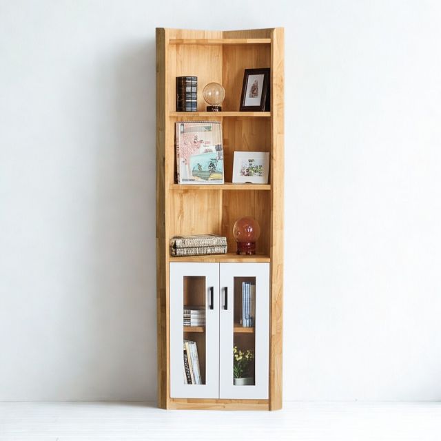 Kệ góc tường cửa kính 40x40x170cm gỗ cao su KGT68047