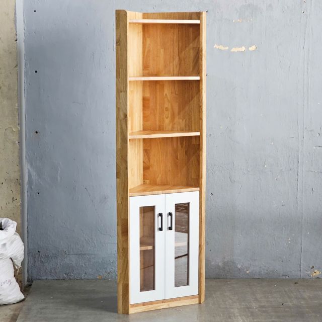 Kệ góc tường cửa kính 40x40x170cm gỗ cao su KGT68047