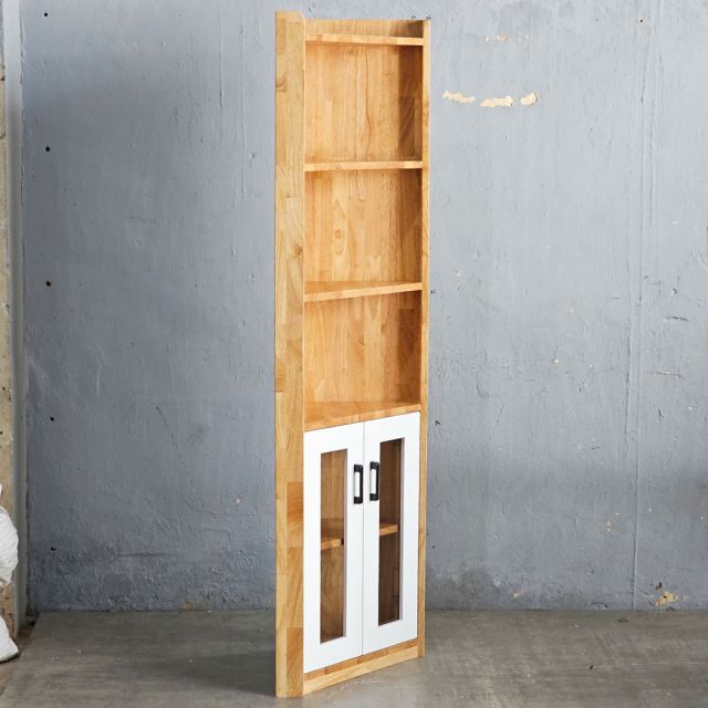 Kệ góc tường cửa kính 40x40x170cm gỗ cao su KGT68047