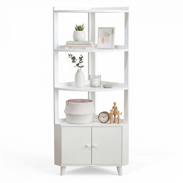 Kệ góc tường có ngăn tủ 50x50x160cm gỗ cao su KGT68048 Kệ góc tường có ngăn tủ 50x50x160cm gỗ cao su KGT68048