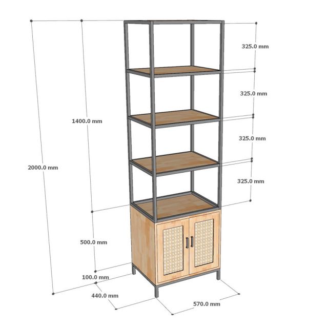 Kệ trang trí có tủ 57x44x200cm gỗ cao su KTT68033