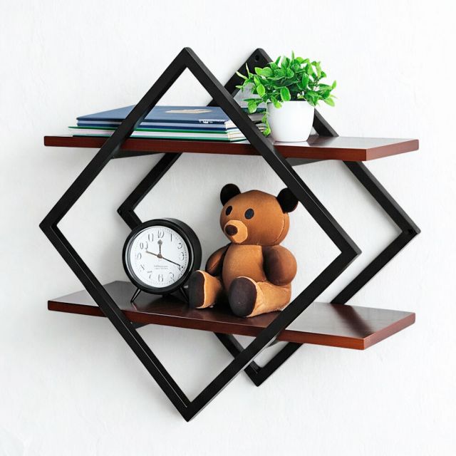 Kệ treo tường 2 tầng 60x25x60cm gỗ cao su KS68334 Kệ treo tường 2 tầng 60x25x60cm gỗ cao su KS68334