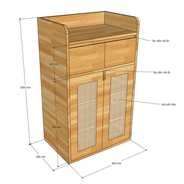 Tủ giày cửa lưới 60x40x100cm gỗ cao su KG68095