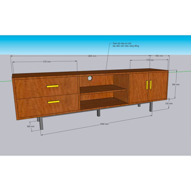 Kệ TV phòng khách 180x40x55cm gỗ cao su KTV68121