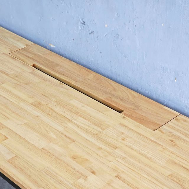 Bàn cụm 2 người có hộp điện 230x60cm gỗ cao su HBRT113