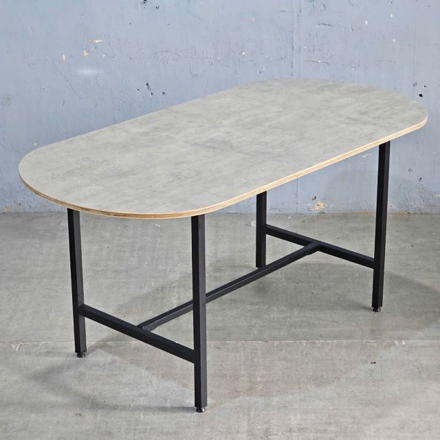 Bàn ăn oval 160x80cm DELY gỗ cao su chân sắt BA68085
