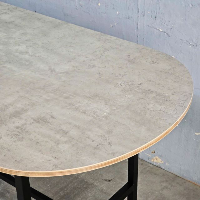 Bàn ăn oval 160x80cm DELY gỗ cao su chân sắt BA68085