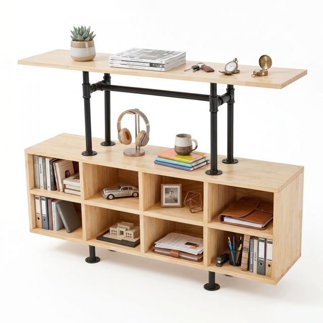 Bàn console ống nước 120x30x90cm gỗ cao su CST110