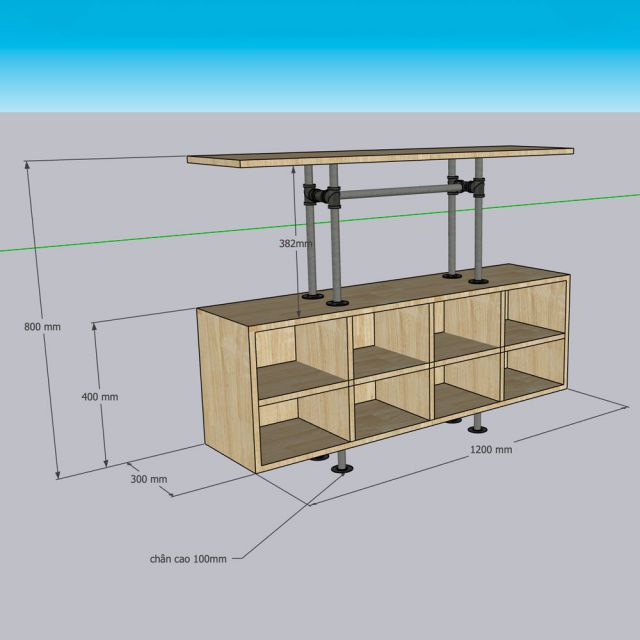 Bàn console ống nước 120x30x90cm gỗ cao su CST110