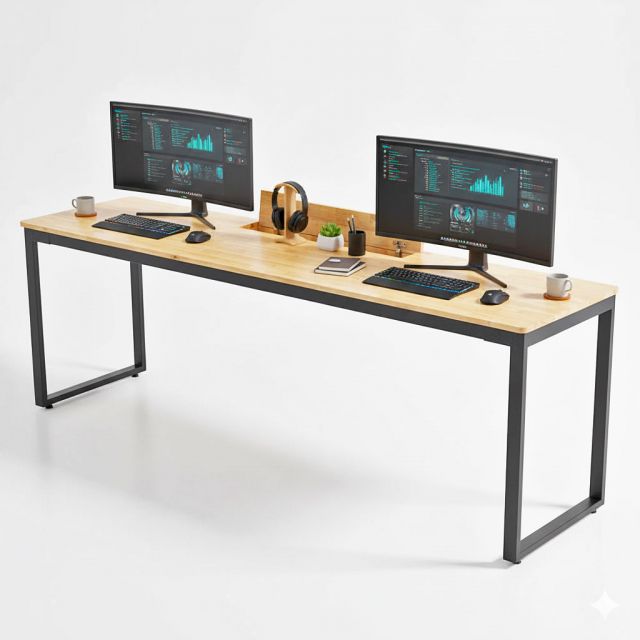 Bàn cụm 2 người có hộp điện 230x60cm gỗ cao su HBRT113 Bàn cụm 2 người có hộp điện 230x60cm gỗ cao su HBRT113