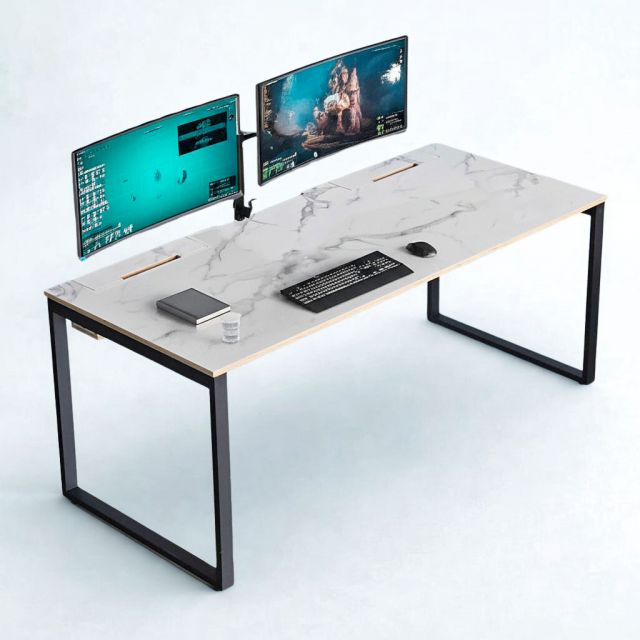 Bàn làm việc có hộp điện 180x80cm gỗ plywood vân giả đá HBRT114